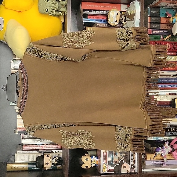 Gimmicks by BKE Army Green Boho Fringe Beaded Jacket, Size Small - Picture 2 of 8